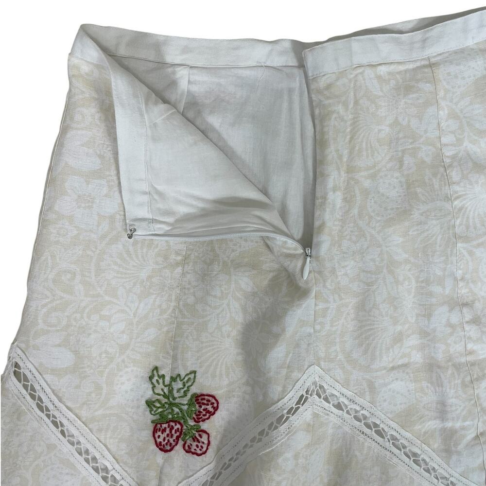 VTG 90s 100% Cotton Floral Strawberry A-Line Skirt 4P Cottage Boho Whimsy Y2K - Picture 6 of 14